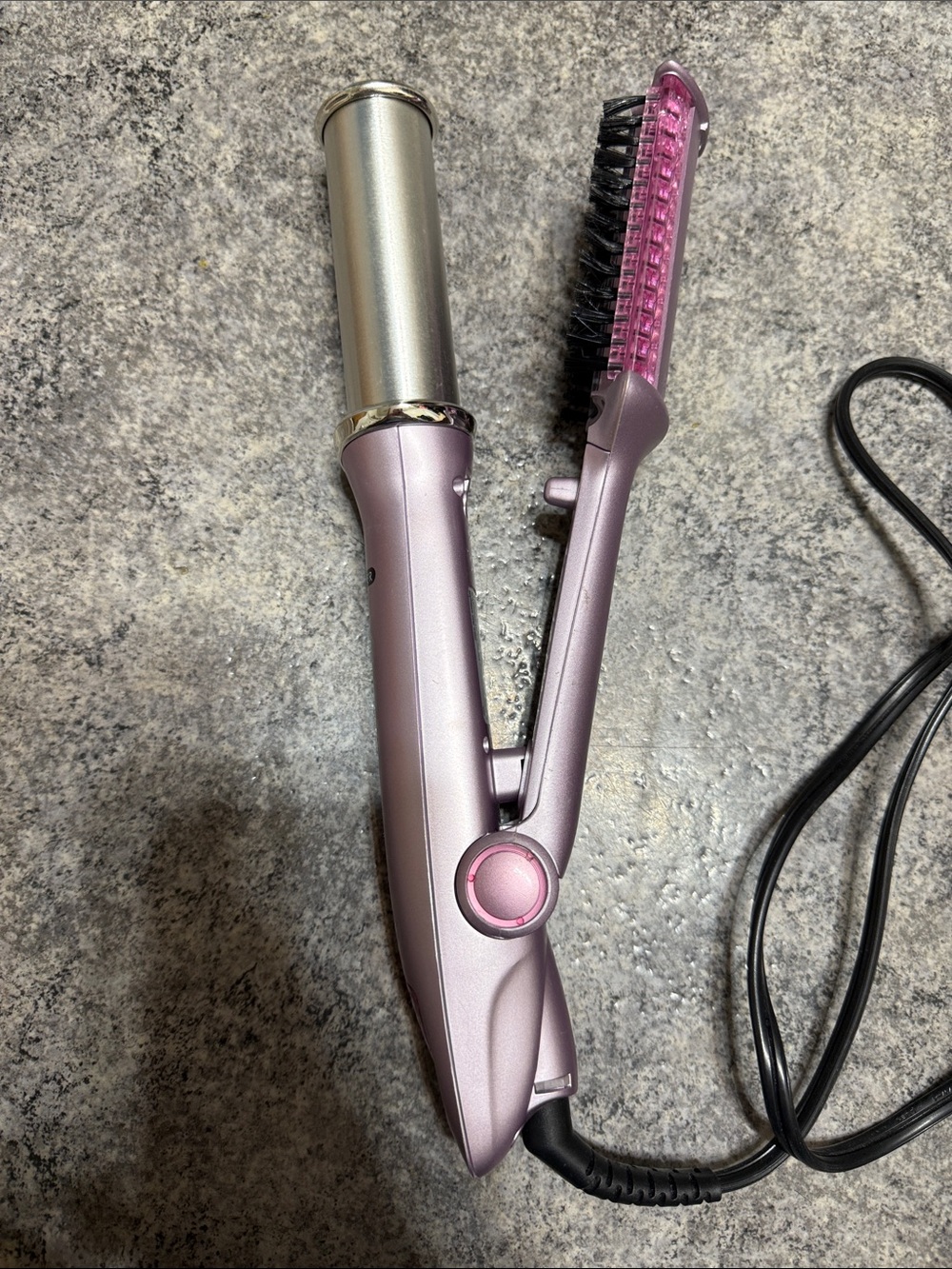 Pink 2-in-1 Hair Styler Brush and Curling Iron